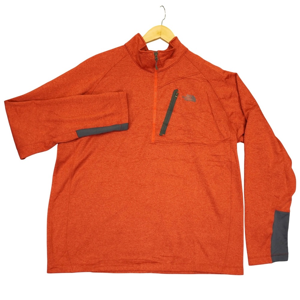 The North Face Pullover Men XL Orange Quarter Zip Heathered Activewear Pocket